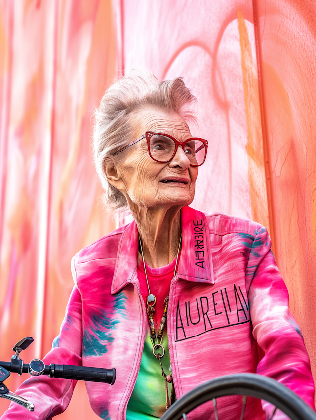 Vivacious Elderly Woman in Colorful Attire