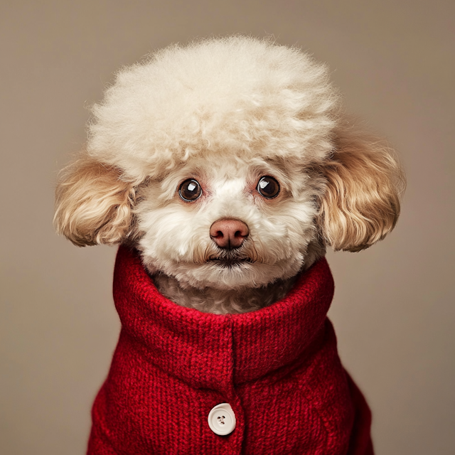 Fluffy Dog in Red Sweater