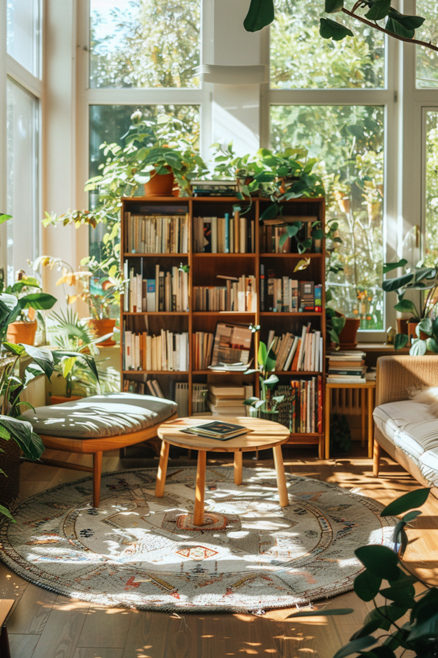 Sunlit Plant-Filled Reading Nook