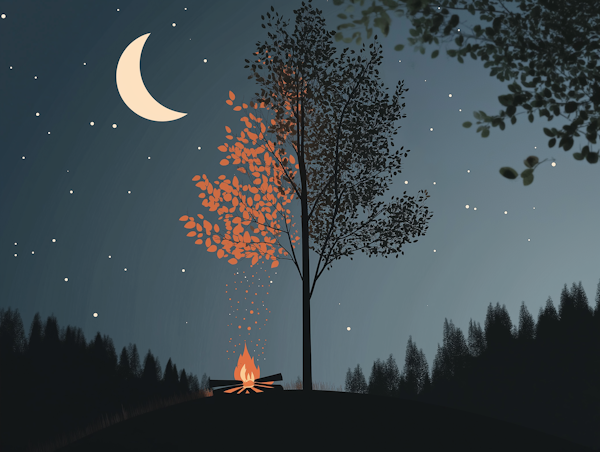 Serene Nighttime Campfire Landscape