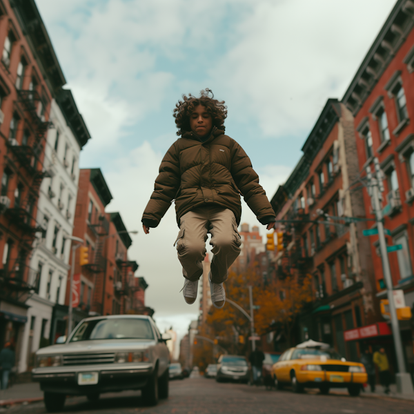 Young Boy Jumping in the City