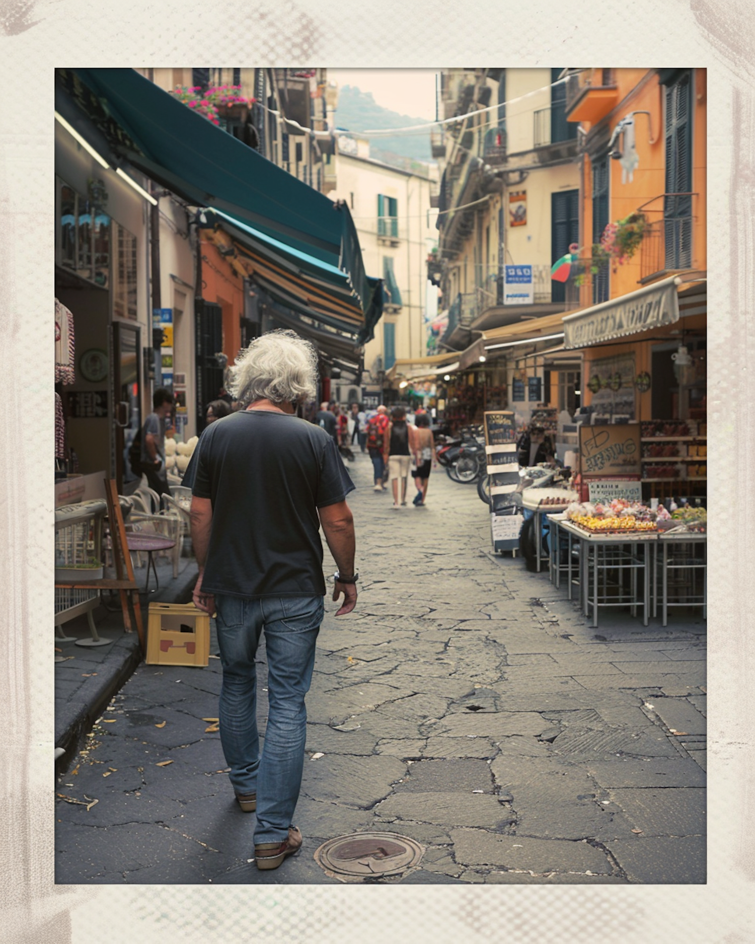 Man Walking in Picturesque Town