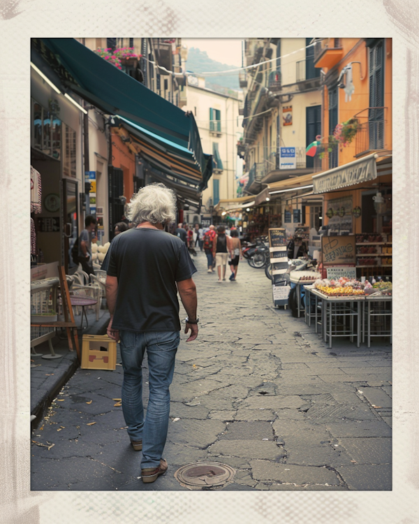 Man Walking in Picturesque Town