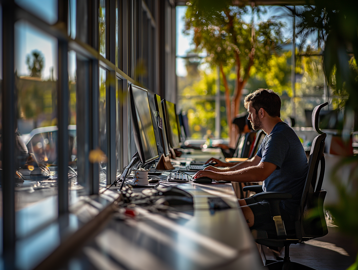 Modern Professional in a Sunny Co-Working Space