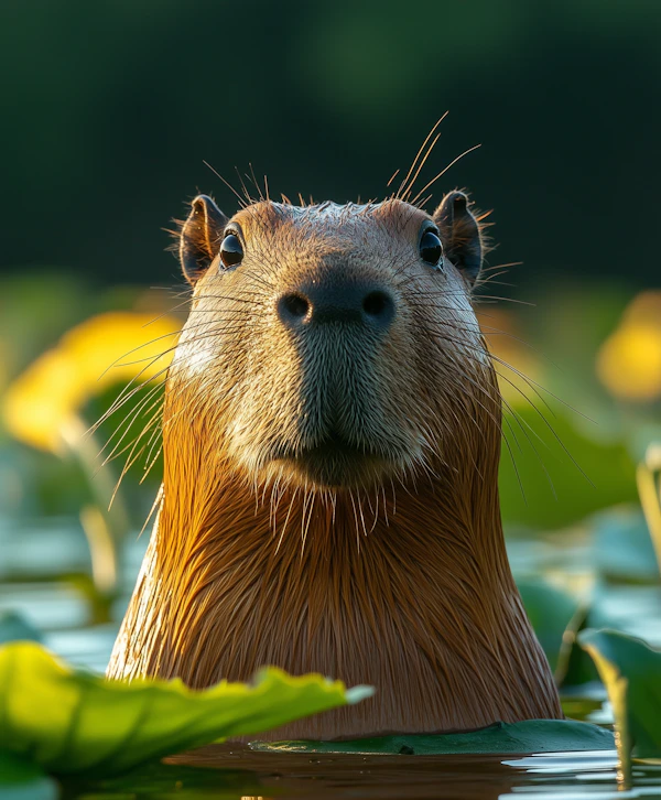 Capybara in Lily Pond