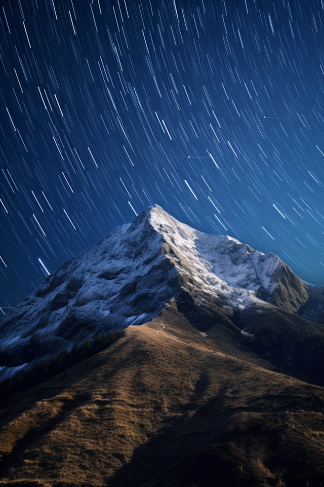 Celestial Convergence Over Snow-Capped Peak