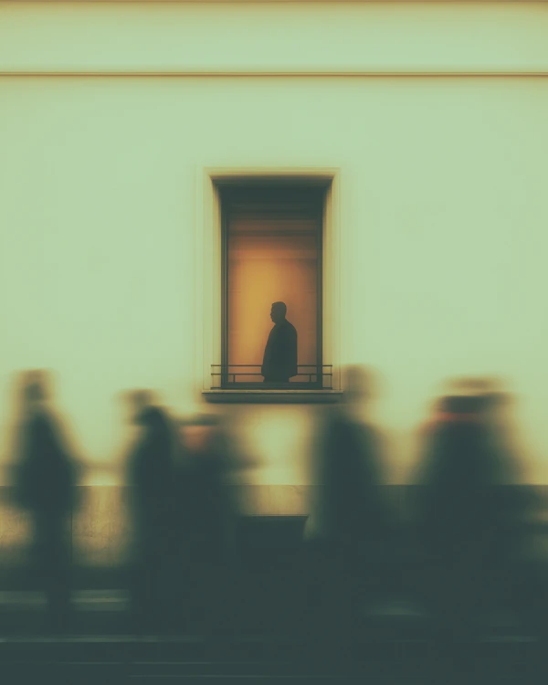 Man in Lit Window