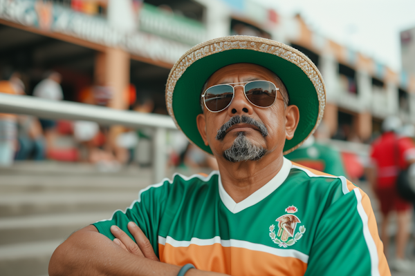 Somber Older Man at Sports Event