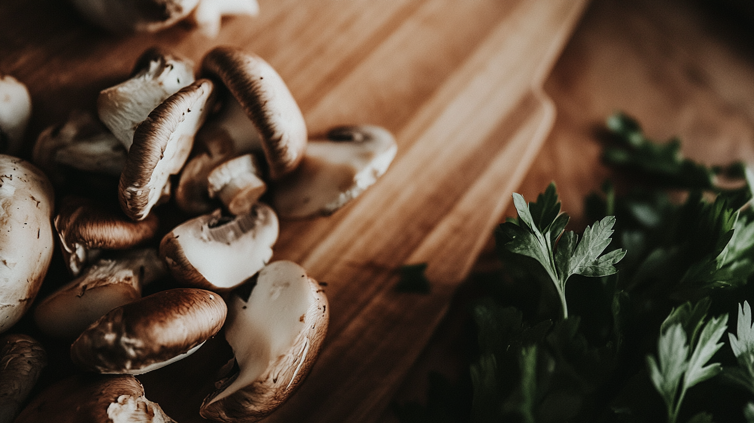 Mushrooms and Parsley Close-up