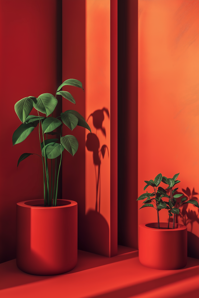 Red and Green: Plants Against Red Wall