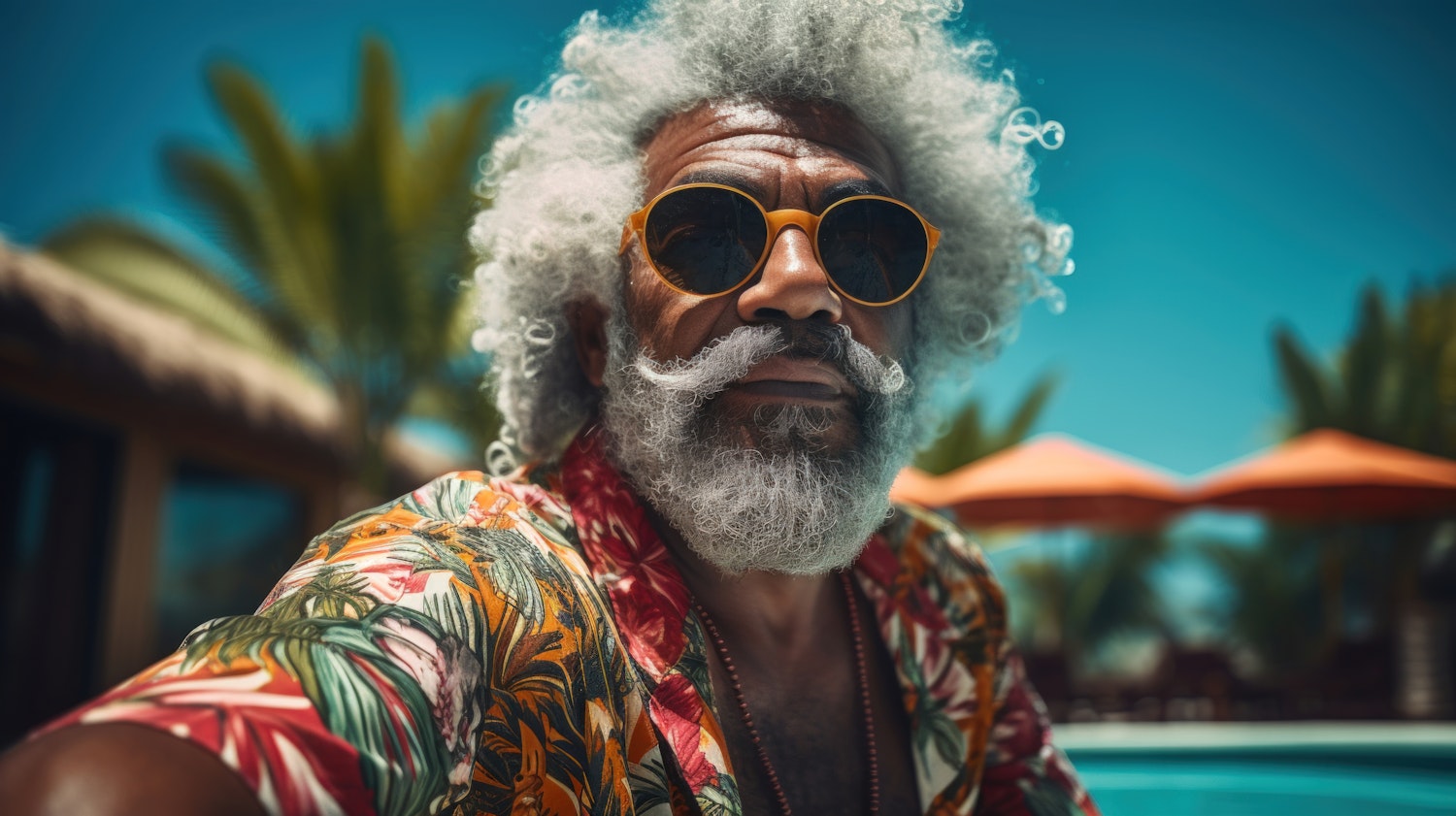 Elderly Man With Afro and Floral Shirt