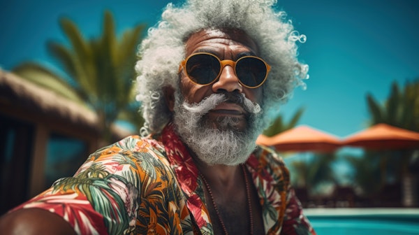 Elderly Man With Afro and Floral Shirt