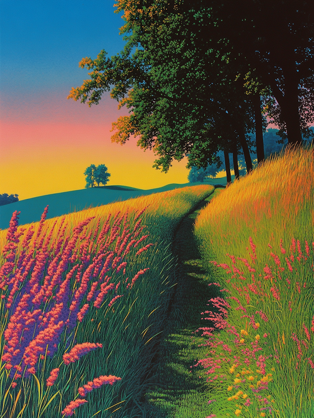 Vibrant Landscape with Winding Path