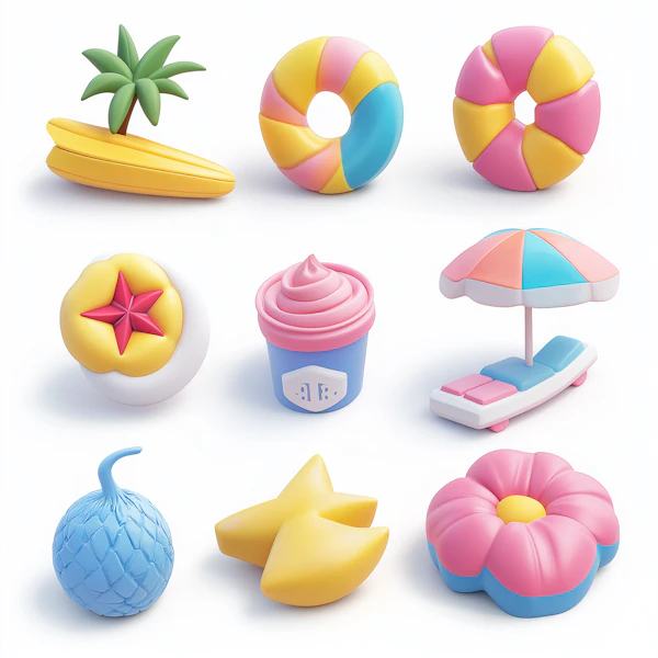 3D Summer Objects Grid