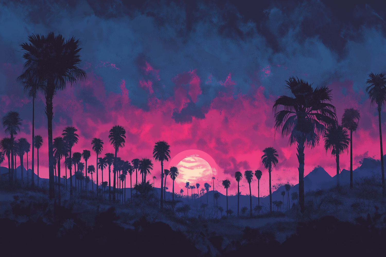 Silhouette of Palm Trees at Sunset