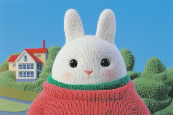 Knitted Rabbit in Whimsical Setting