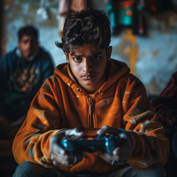 Concentrated Boy Playing Video Game