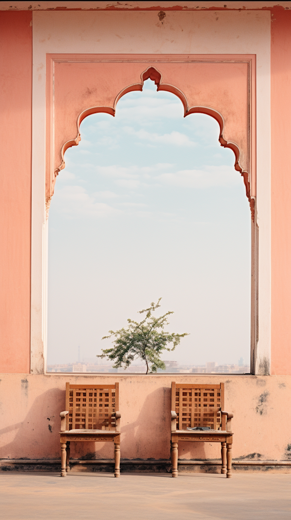 Serene Archway Overlook with Lattice Chairs