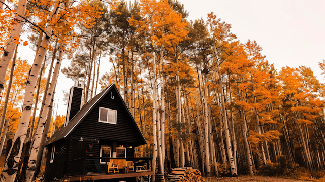 Cozy Cabin in Autumn Forest