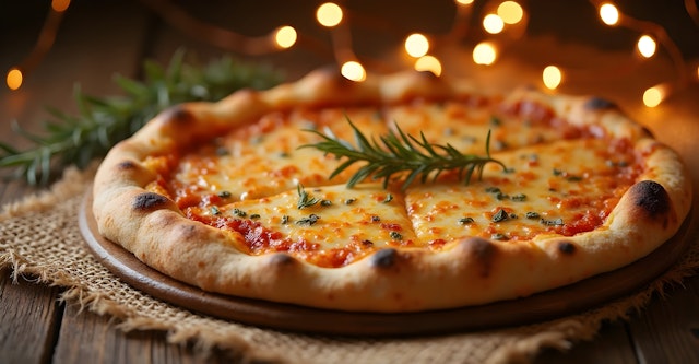 Rustic Pizza on Wooden Surface