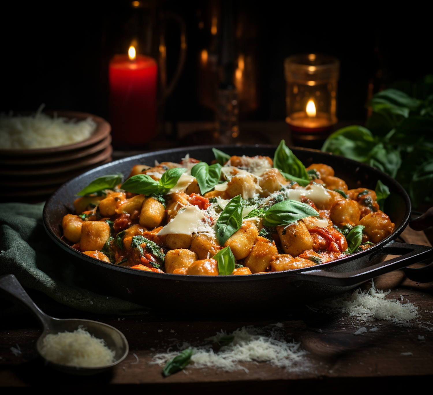 Rustic Skillet Toasted Gnocchi with Tomato Sauce and Melted Cheese