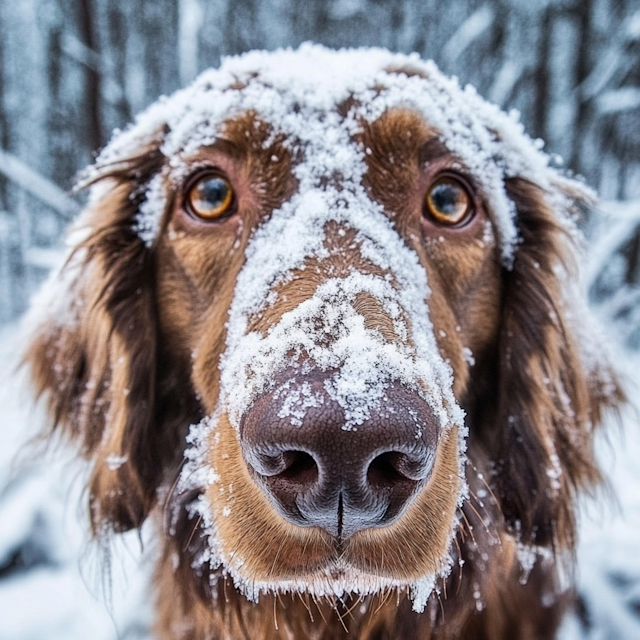 Snow-Covered Dog Close-Up