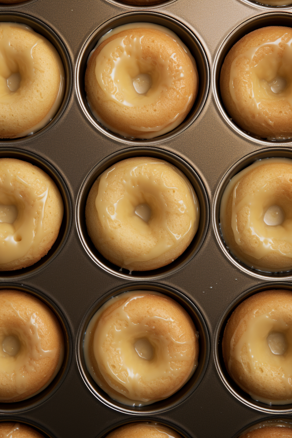 Glazed Golden-Brown Donuts in Non-Stick Baking Pan