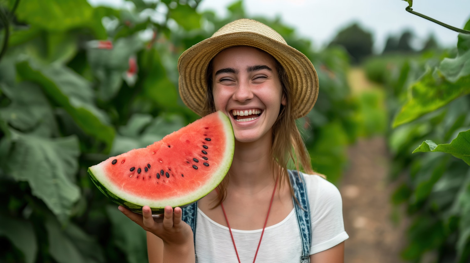 Woman With Watermelon In Nature