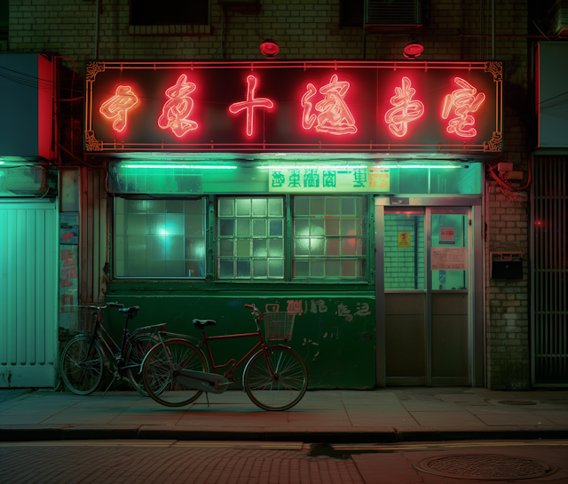 Neon-lit Storefront at Night