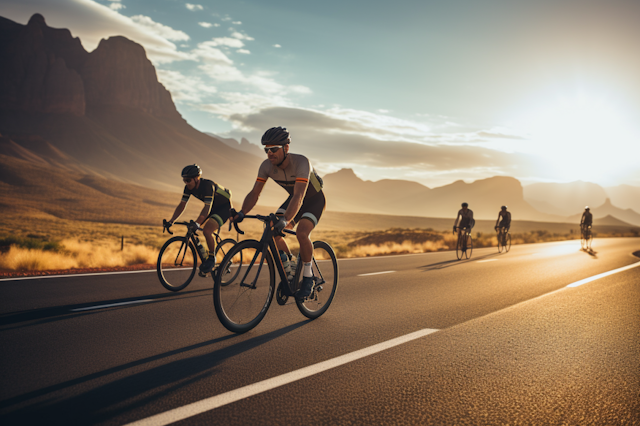 Golden Hour Group Ride Through Scenic Mountains