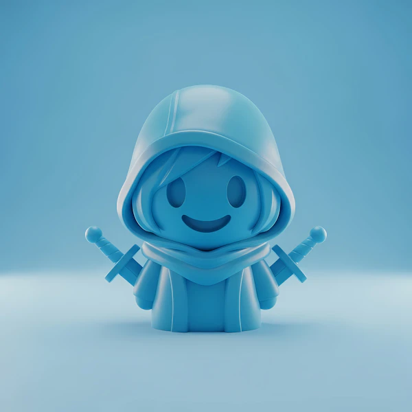 3D Blue Cloaked Character