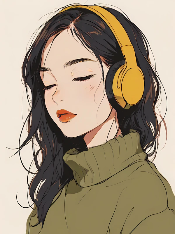 Woman Immersed in Music