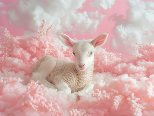 Serene Lamb in Dreamlike Landscape