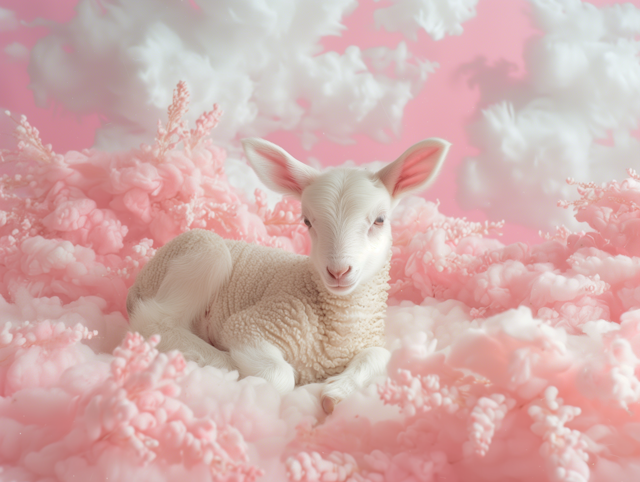 Serene Lamb in Dreamlike Landscape