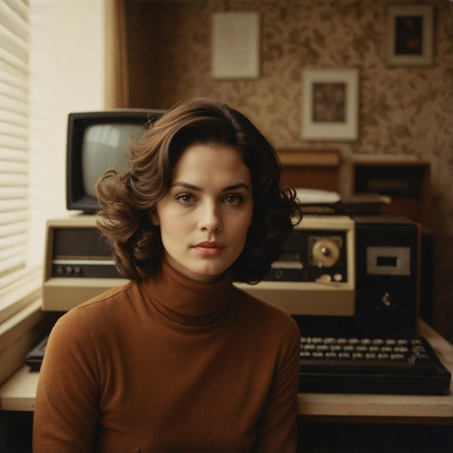 Woman with Vintage Computer