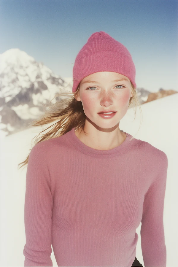 Woman in Snowy Mountain Landscape
