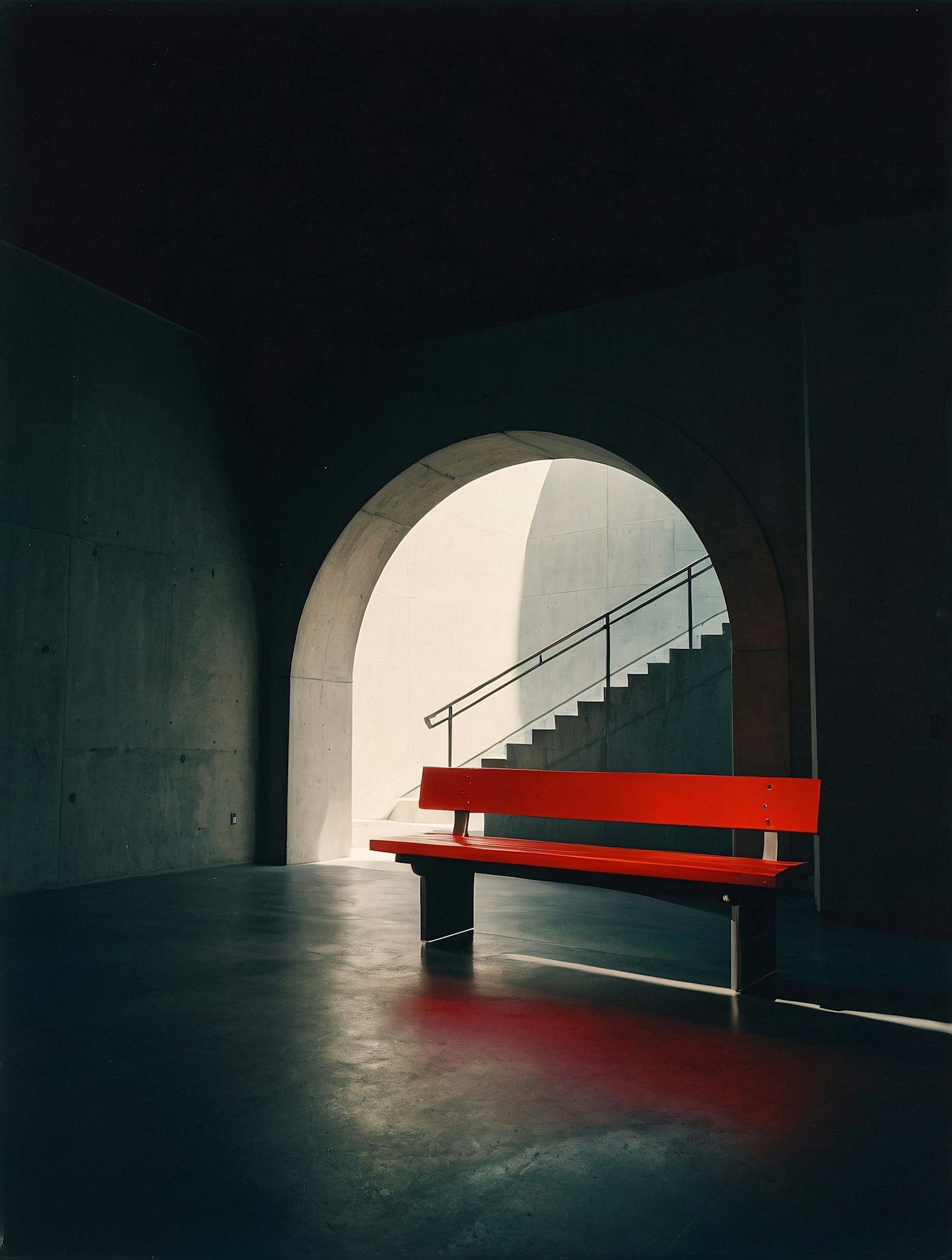 Red Bench in Minimalist Architecture