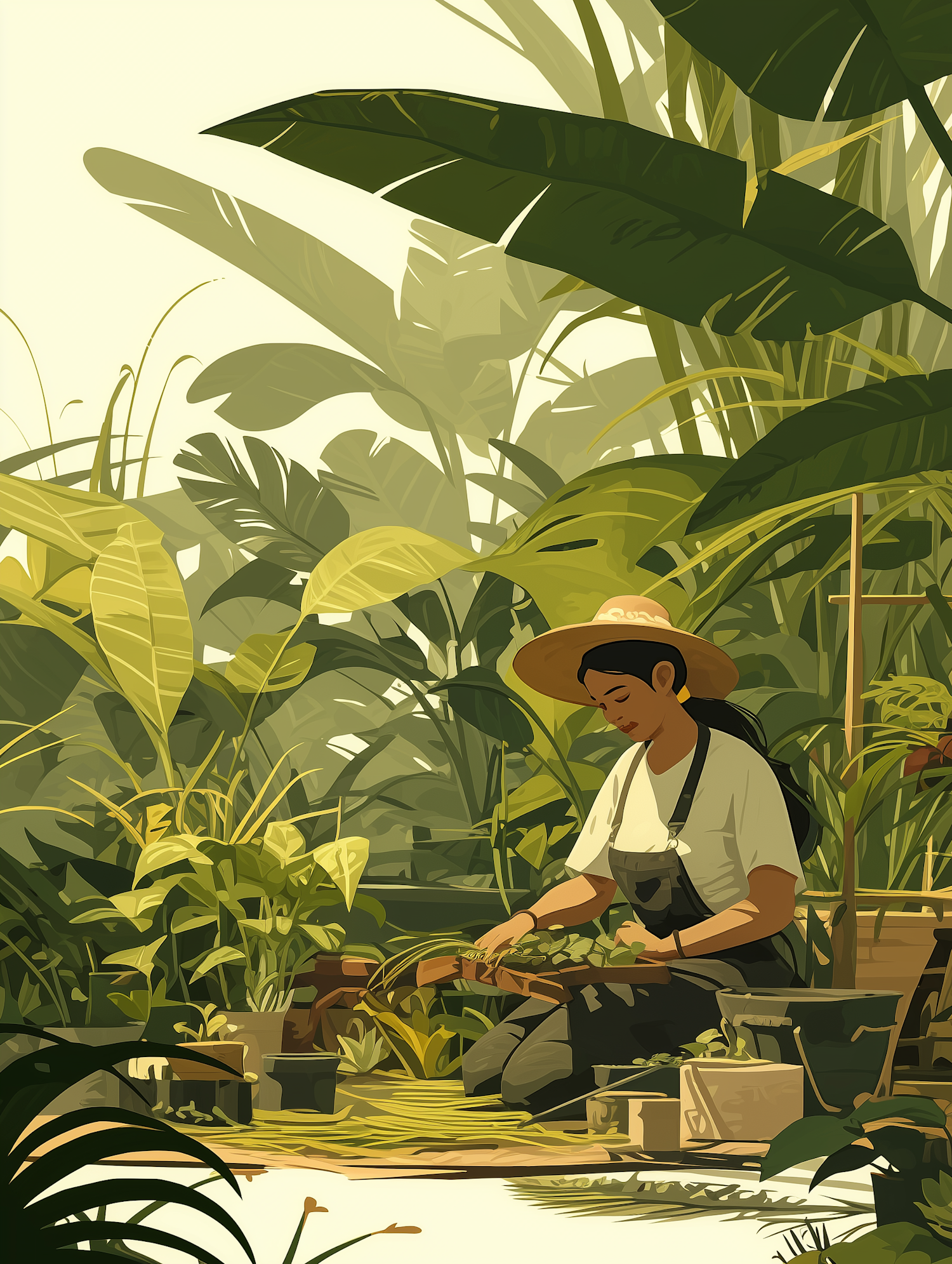 Woman Gardening in Lush Greenery