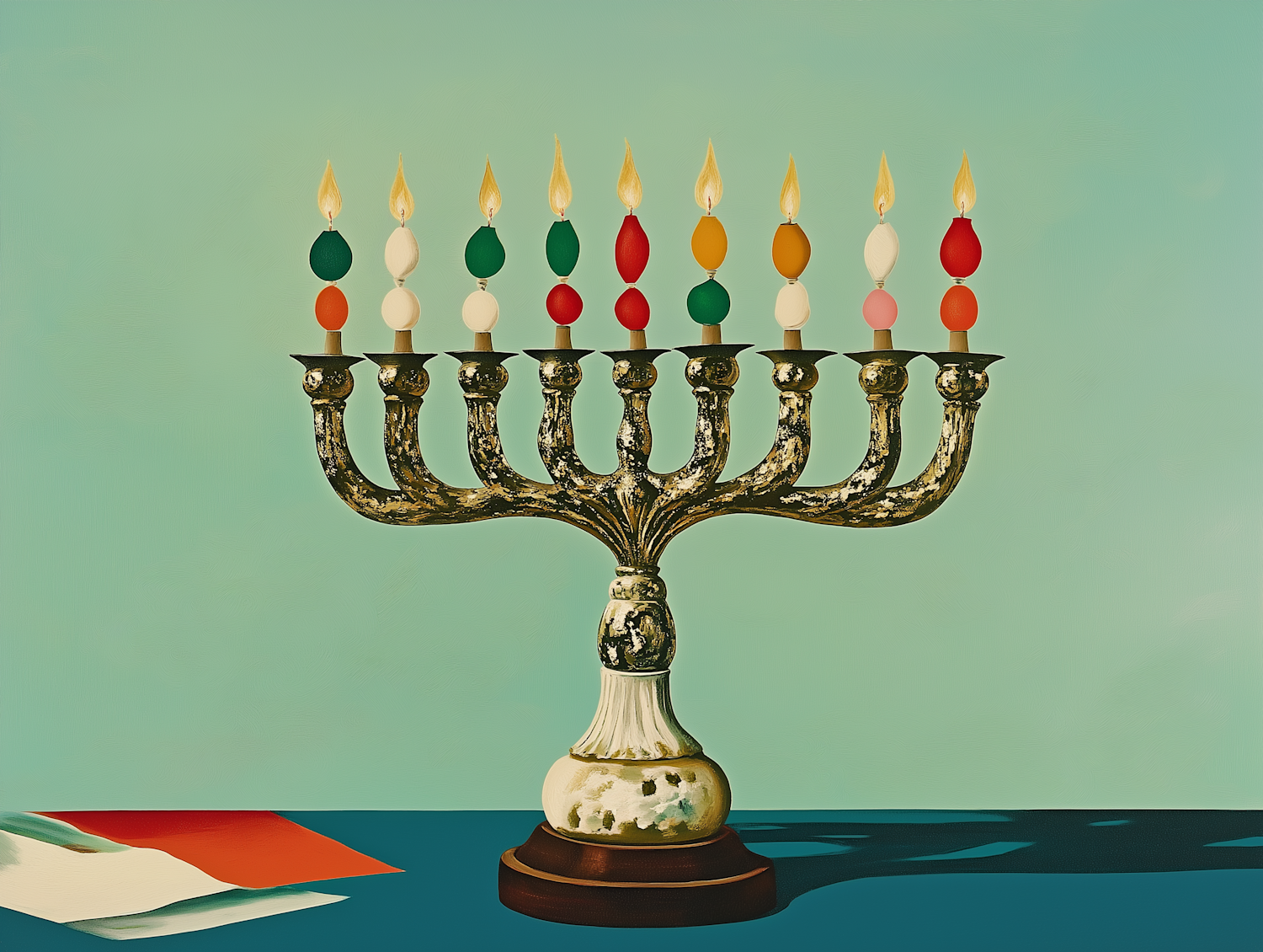 Festive Menorah with Lit Candles