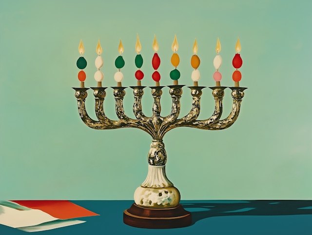 Festive Menorah with Lit Candles