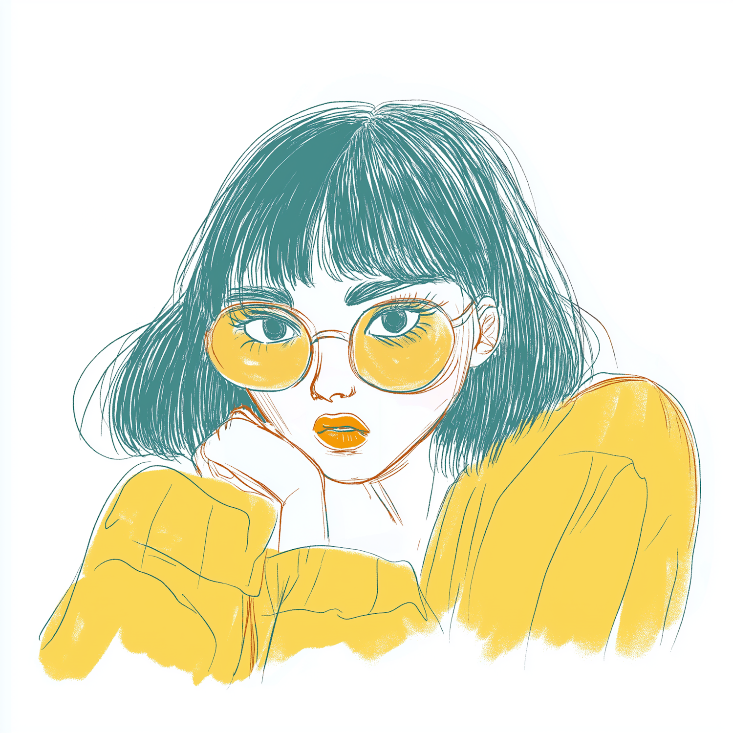 Contemplative Person with Yellow Glasses