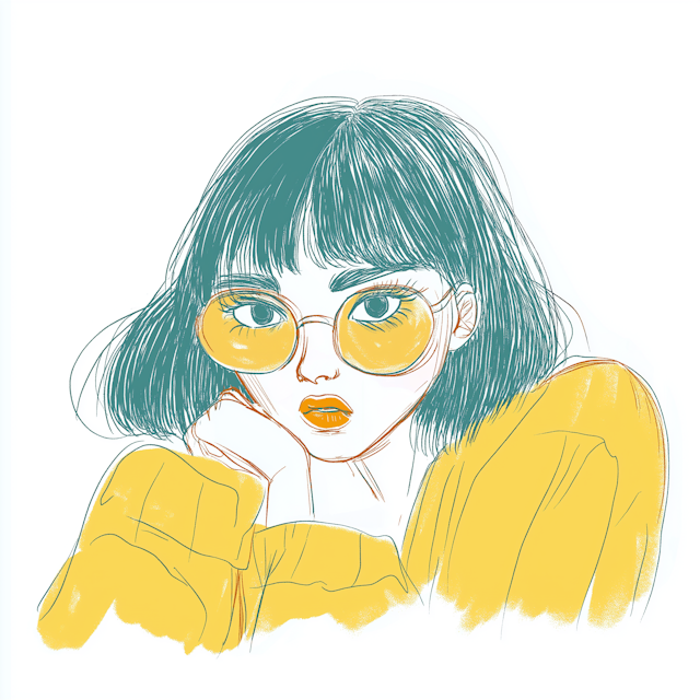 Contemplative Person with Yellow Glasses