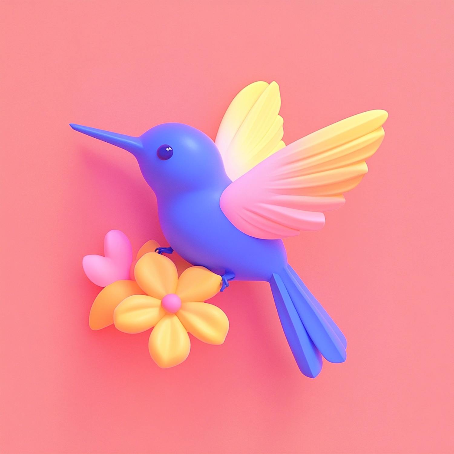 Stylized 3D Hummingbird and Flowers