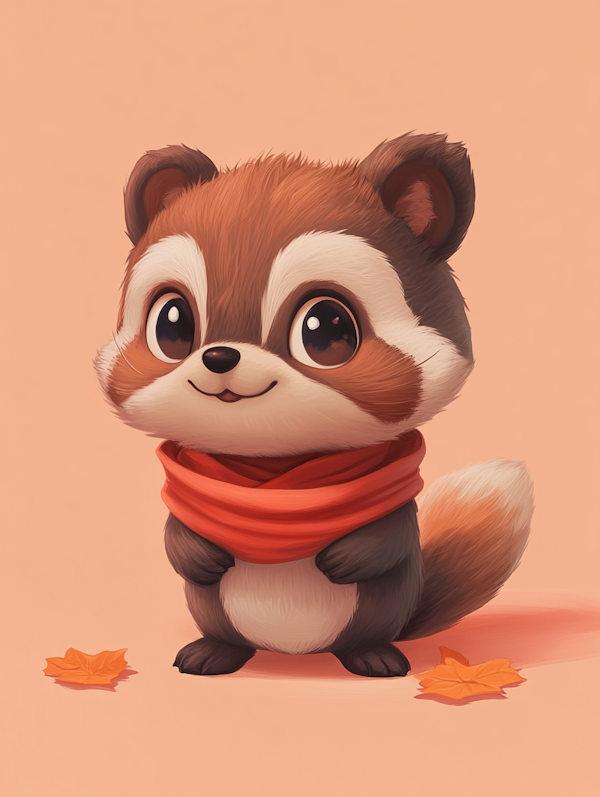 Adorable Cartoon Raccoon with Scarf