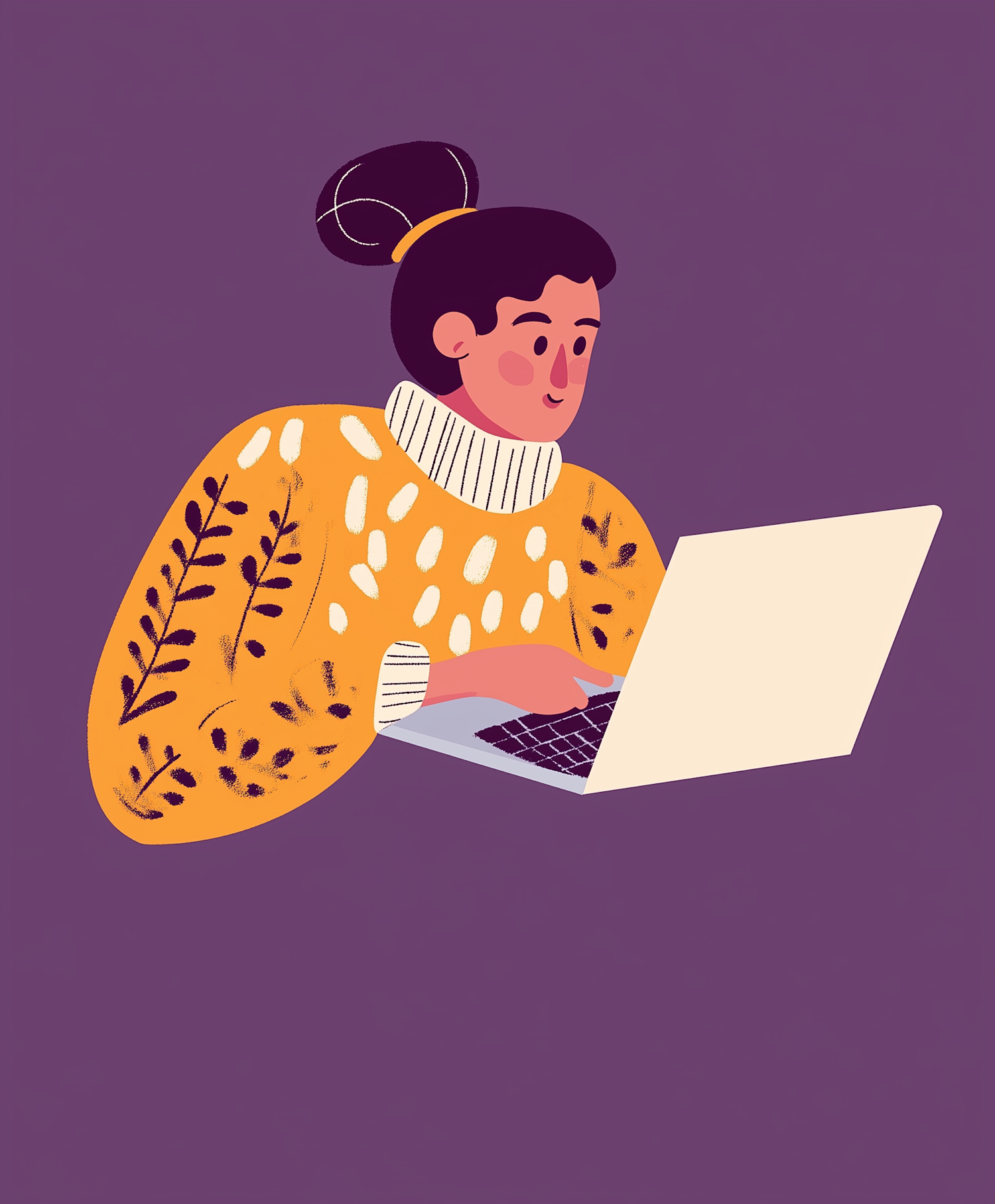 Woman Engrossed in Laptop Work Illustration