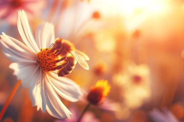 Bee Pollinating a Daisy