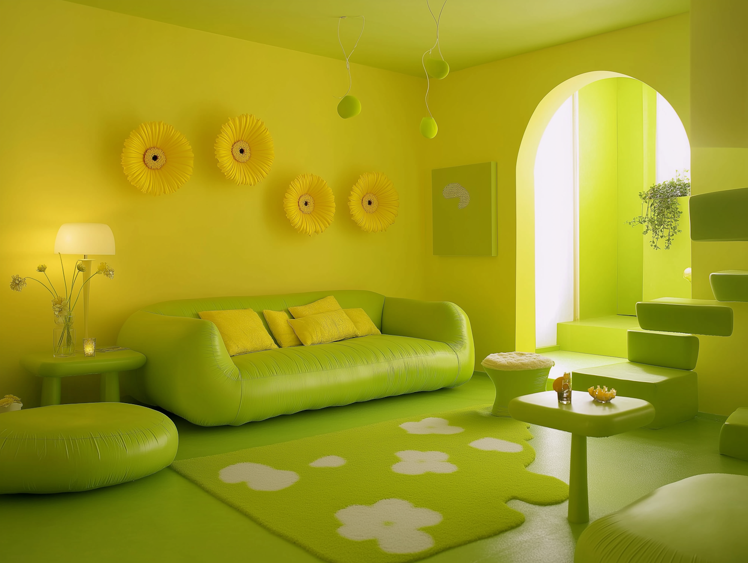 Vibrant Yellow-Green Interior