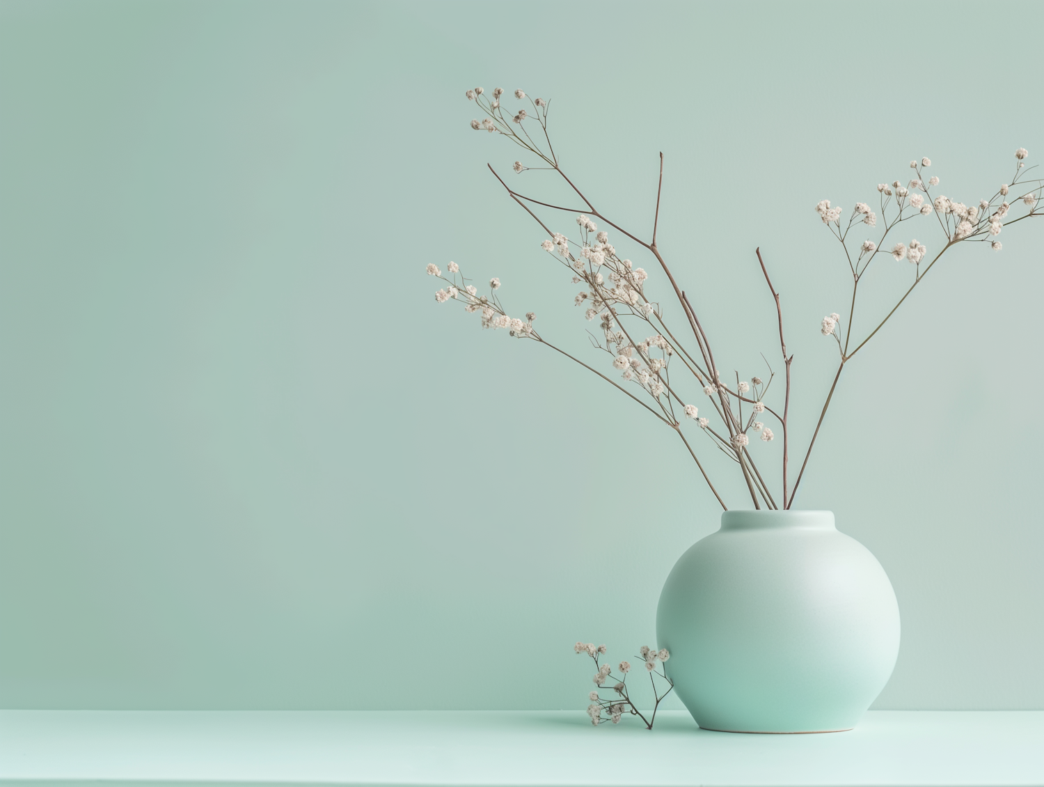 Pastel Mint Ceramic Vase with Dried Florals