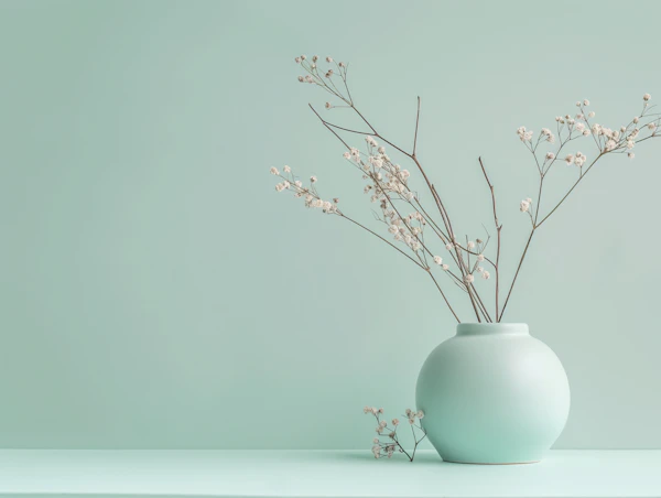 Pastel Mint Ceramic Vase with Dried Florals