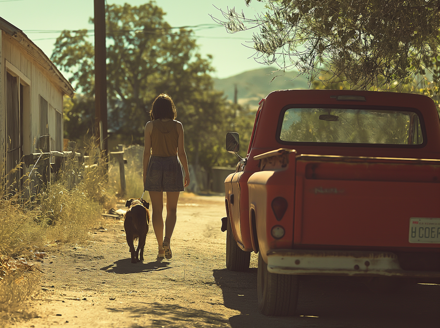 Golden Hour Companionship on a Dusty Road